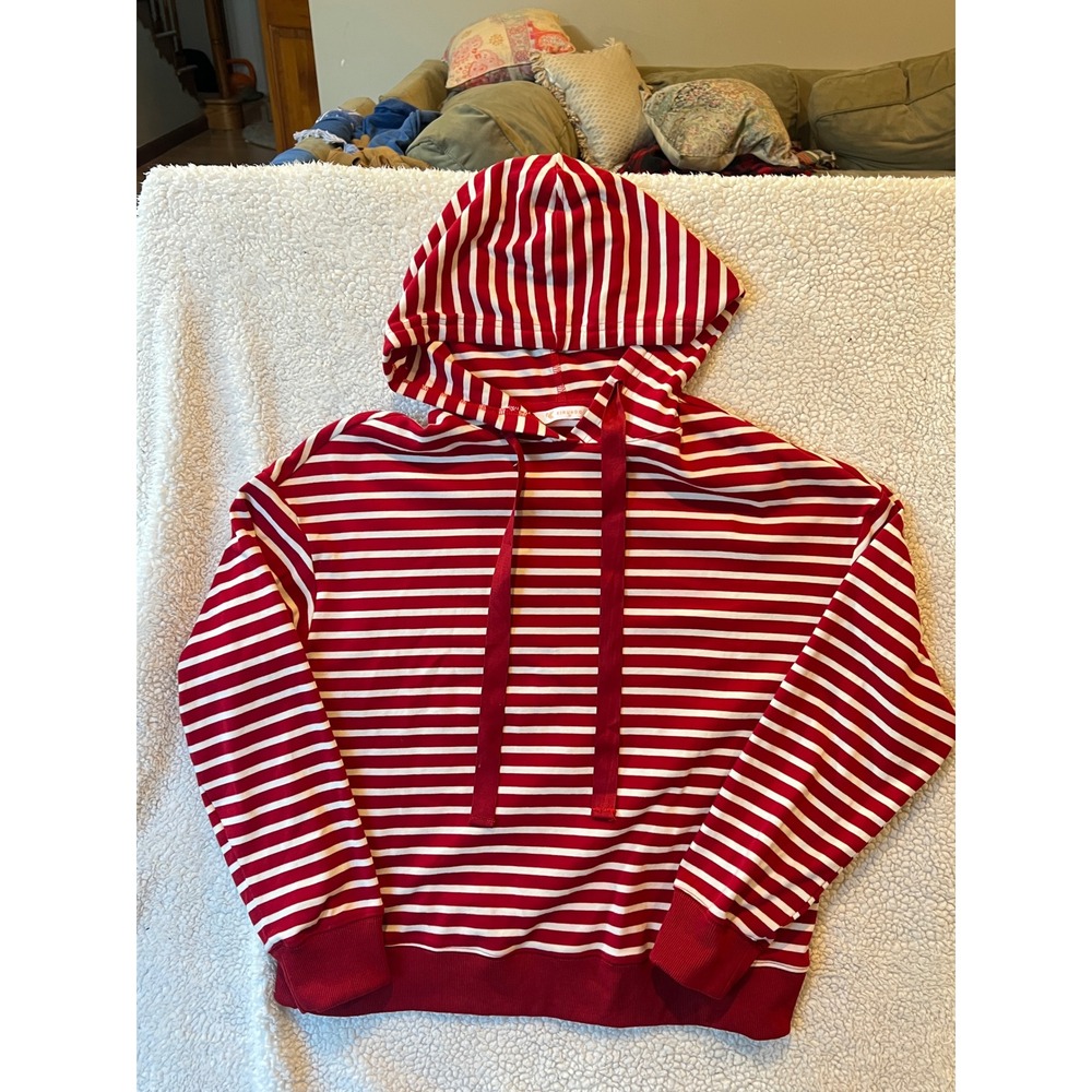 Kirundo Red White Striped Hoodie Pullover Sweatshirt Medium Long Sleeve